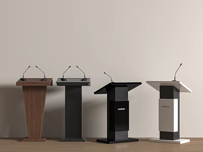 Various Modern Podium Designs With Microphones In Different Colors And Materials 3d model