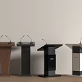 Various Modern Podium Designs With Microphones In Different Colors And Materials