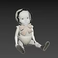 Classic White Doll With Ruffled Bonnet Pink Bow And Striped Onesie On Dark Background