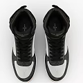 Black White Brown High Top Leather Sneakers With Stylish Design And Brown Sole