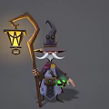 Magical Wizard Figures With Pointed Hats Beards Robes And Lantern Staffs 3d model
