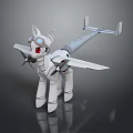 White Unicorn Like Game Movie Character With Airplane Wings Tail Red Eyes And Propellers