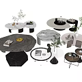 Modern Coffee Tables With Marble Tops Round Square Hexagonal Designs And Decorative Items 3d model