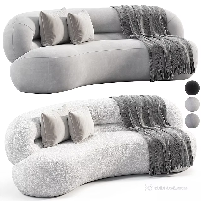 Two-seater Sofa with Soft Pillows and Gray Blanket in Modern Interior Design 3d model 