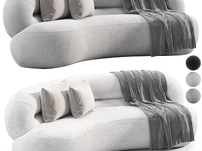 Two-seater Sofa with Soft Pillows and Gray Blanket in Modern Interior Design 3d model