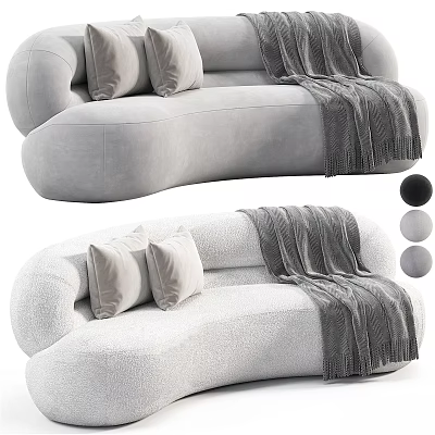 Two-seater Sofa with Soft Pillows and Gray Blanket in Modern Interior Design 3d model