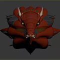 Red Dragon Shaped Long Creature With Sharp Head And Black Parts 3d model