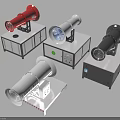 Various Colored Industrial Mist Cannon Equipment With Control Panels And Base Units