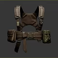Brown And Green Tactical Vest With Multiple Pockets Straps And Utility Belt