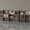 Modern Minimalist Bookshelves With Wooden Black Frame Books Lantern On Gray Wall And Marble Floor