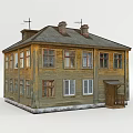 Traditional Old Wooden House With Multiple Windows Two Chimneys And Front Porch