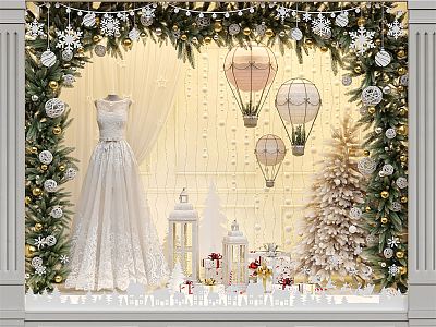 Modern Window Bridal Shop Window Decoration Wedding Dress Model 3d model