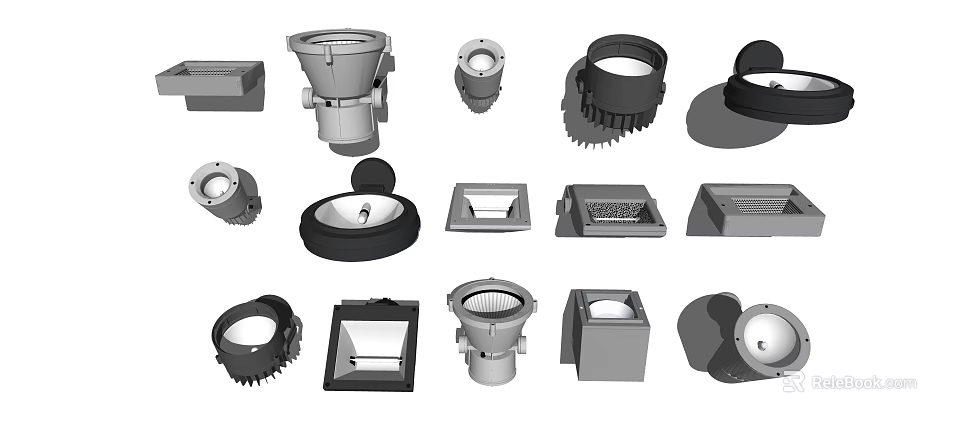 Various Downlights And Spotlights Lighting Fixtures With Different Design Styles 3d model 