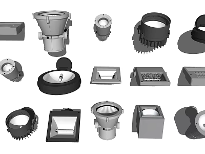 Various Downlights And Spotlights Lighting Fixtures With Different Design Styles 3d model