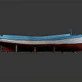Blue And White Wooden Boat With Red Hull And Interior Wooden Seats