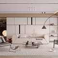 Modern Living Room Interior With Sofas Arc Lamp And Storage Wall 3d model