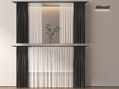 Black And White Sheer Double Layer Curtains For Modern Window Interior Design 3d model