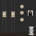 Elegant Modern Black Wall Decor With Round Head Gold Frame Wall Lamps And Artwork