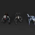 Three Mythical Creature Character Designs With Spiked Features And Dark Tones 3d model