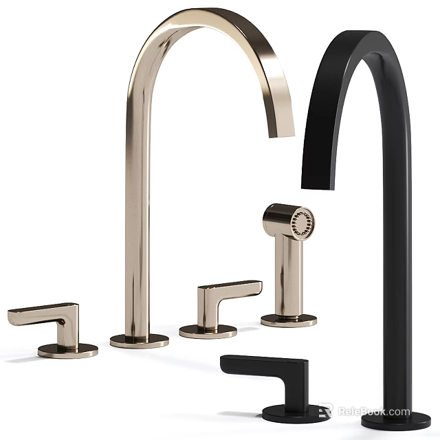 Modern Kitchen Faucet Designs With Brushed Gold And Matte Black Finishes 3d model 