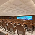 Elegant School Building Lecture Hall with Comfortable Seats Large Screen and Modern Ceiling Design 3d model