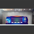 Modern Functional Desk Setup At Expo Congress 17 With Gradient Background And Seating