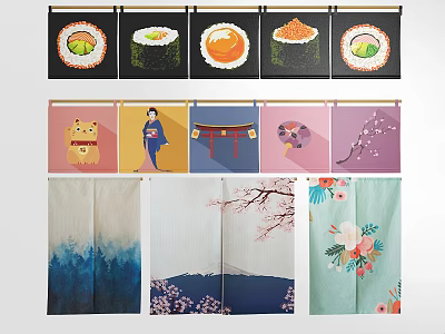 Japanese-style Kitchen Curtain Door Curtain Hanging Curtain Door Curtain 3d model