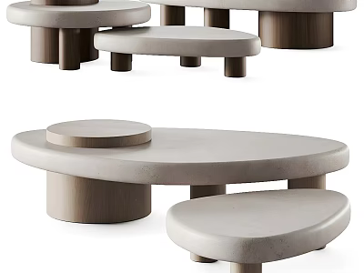 Modern Minimalist Coffee Tables Featuring Oval Round Tops And Cylindrical Bases 3d model