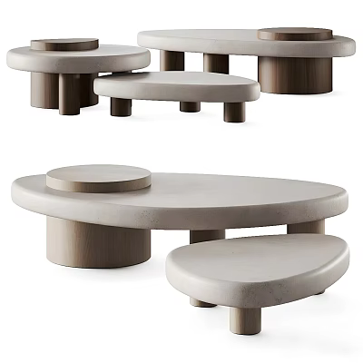 Modern Minimalist Coffee Tables Featuring Oval Round Tops And Cylindrical Bases 3d model