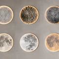 Six Circular Decorative Wall Lamps With Different Moon Surface Textures On Gray Wall 3d model