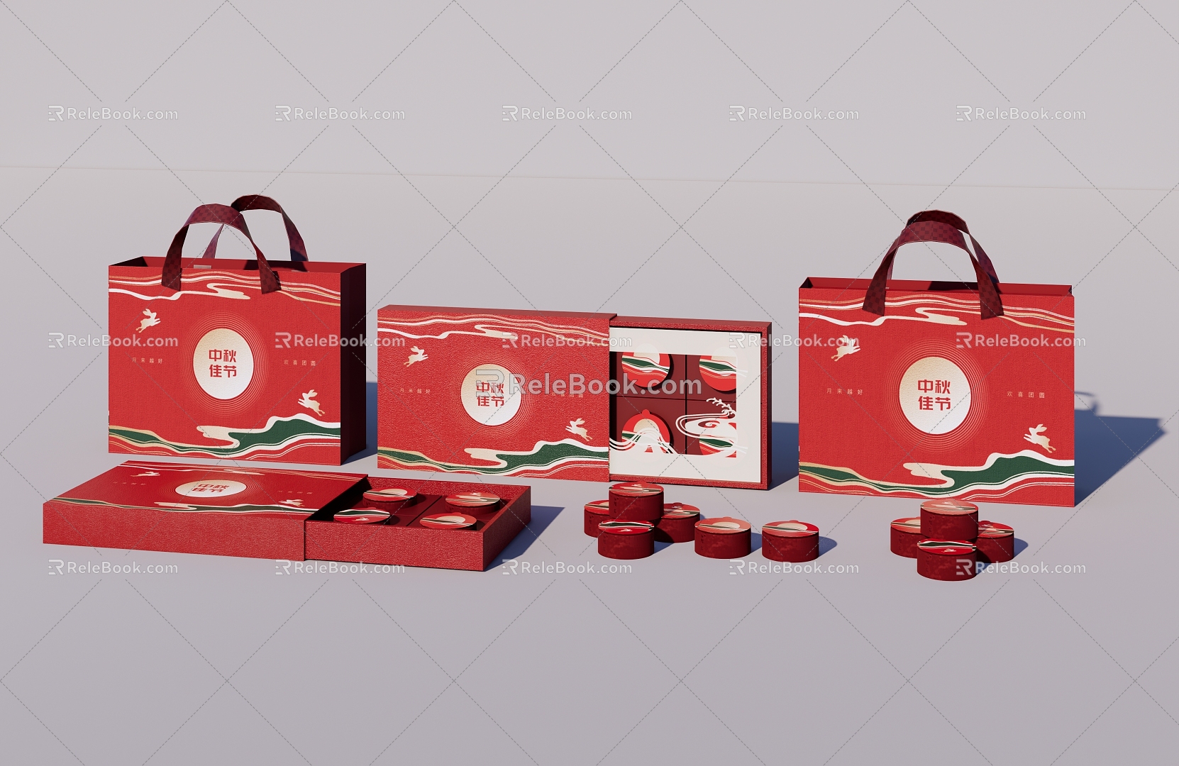 Modern Style Mid-Autumn Moon Cake Packaging Box Product Box 3d model