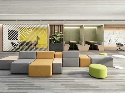 Outdoor Sofa Modular Design With Gray Yellow Modules Green Ottoman And Plants In Modern Space 3d model
