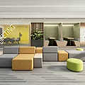 Outdoor Sofa Modular Design With Gray Yellow Modules Green Ottoman And Plants In Modern Space