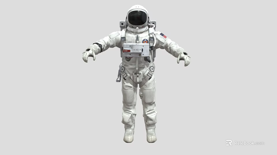 Game Movie Character Astronaut in White Spacesuit with Equipment and Patches in Standing Pose 3d model 