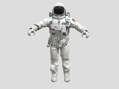 Game Movie Character Astronaut in White Spacesuit with Equipment and Patches in Standing Pose 3d model