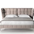 Modern Upholstered Double Bed With Wingback Headboard White Sheets And Light Beige Design 3d model