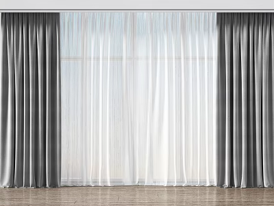 Gray Thick Curtains And White Sheer Drapes For Modern Window Decoration 3d model