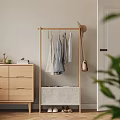 Wooden Storage Cabinet With Hanging Clothes Hat Brown Bag And Storage Basket