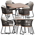 Modern Rattan Dining Table Set With Comfortable Armchairs And Wooden Square Tabletop