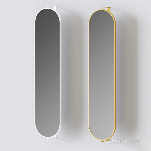 Modern Rectangular Mirrors With White And Gold Frames On Light Wall Background 3d model 
