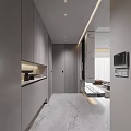 Modern Dining and Living Room Interior With Marble Floor Sleek Cabinets And Ambient Lighting