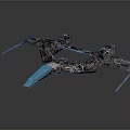 Futuristic Winged Aircraft Model With Metallic Texture And Blue Accent Design