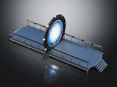 Futuristic Sci-Fi Platform Scene With Glowing Circular Gateway Metal Railings And Stairs 3d model