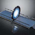 Futuristic Sci-Fi Platform Scene With Glowing Circular Gateway Metal Railings And Stairs