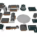 Various Ancient Architecture Models with Classic Roofs and Traditional Structures