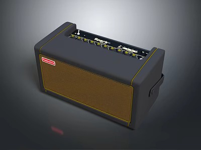 Black Musical Instrument Amplifier With Yellow Trim And Control Panel Grill Design 3d model