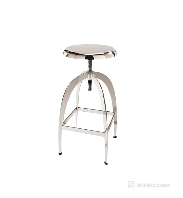 Stainless Steel Adjustable Bar Stool With Round Seat And Arched Base Design 3d model 