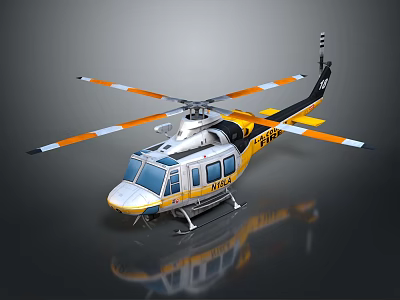 Yellow And White Helicopter With Orange And White Rotor Blades On Grey Background 3d model