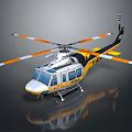 Yellow And White Helicopter With Orange And White Rotor Blades On Grey Background