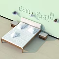 Double Bed with White Headboard Wooden Frame Nightstands Wall Mounted Shelves and Light Green Wall